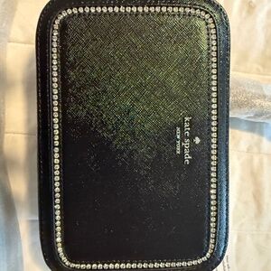 Black Kate Spade zip crossbody with crystal trim